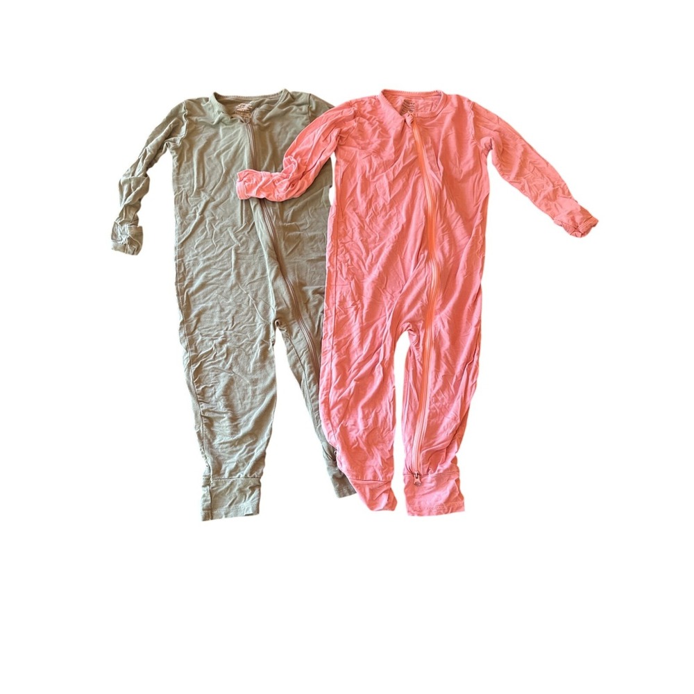 Guisby 18-24‎ Months Bamboo & Spandex Baby Zipper Pajamas Pink & Green Lot of 2